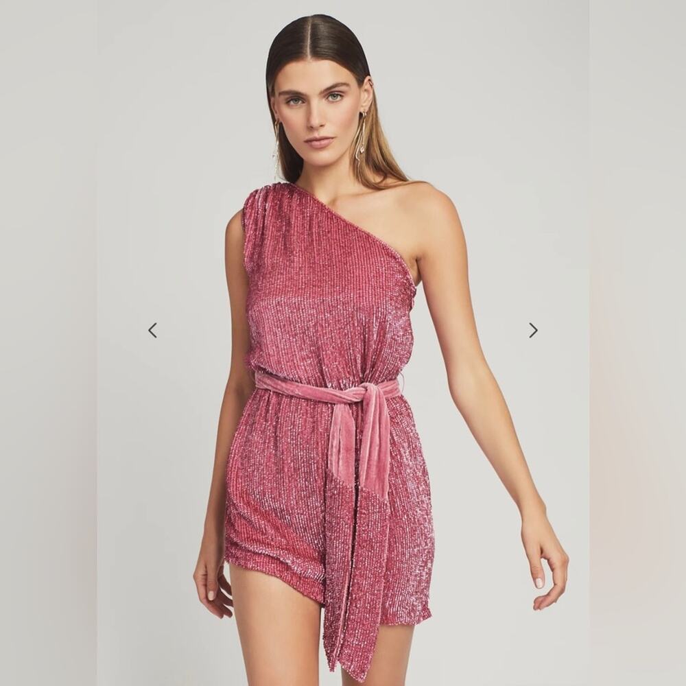 Retrofete One-Shoulder Mini Dress in Pink Sequin - Picture 3 of 14